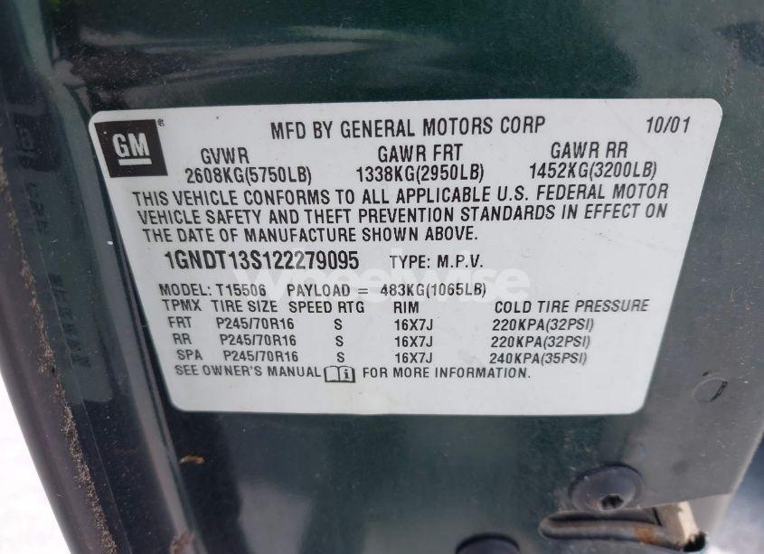 Photo 9 of 2002 Chevrolet Trailblazer LT (VIN 1GNDT13S122279095)