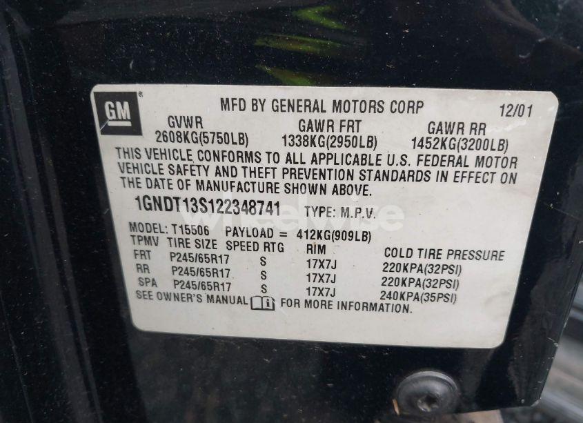 Photo 9 of 2002 Chevrolet Trailblazer LTZ (VIN 1GNDT13S122348741)