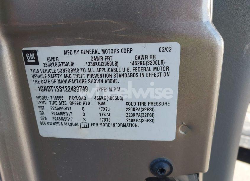 Photo 9 of 2002 Chevrolet Trailblazer LTZ (VIN 1GNDT13S122439749)