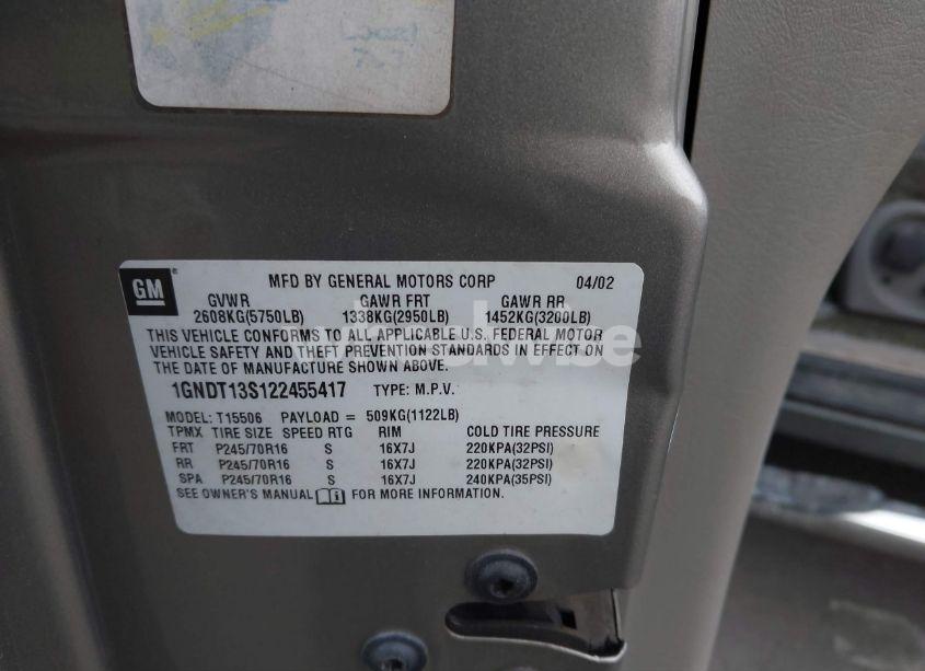 Photo 9 of 2002 Chevrolet Trailblazer LS (VIN 1GNDT13S122455417)