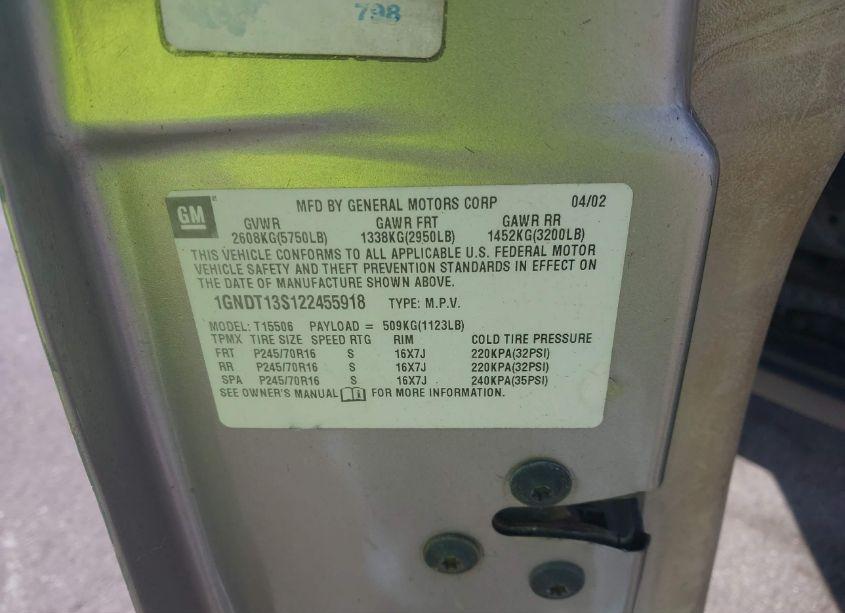 Photo 9 of 2002 Chevrolet Trailblazer LS (VIN 1GNDT13S122455918)