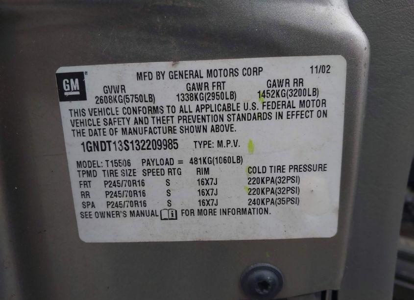 Photo 9 of 2003 Chevrolet Trailblazer LT (VIN 1GNDT13S132209985)