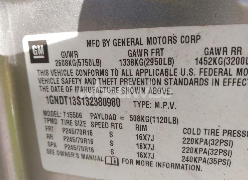 Photo 9 of 2003 Chevrolet Trailblazer LT (VIN 1GNDT13S132380980)