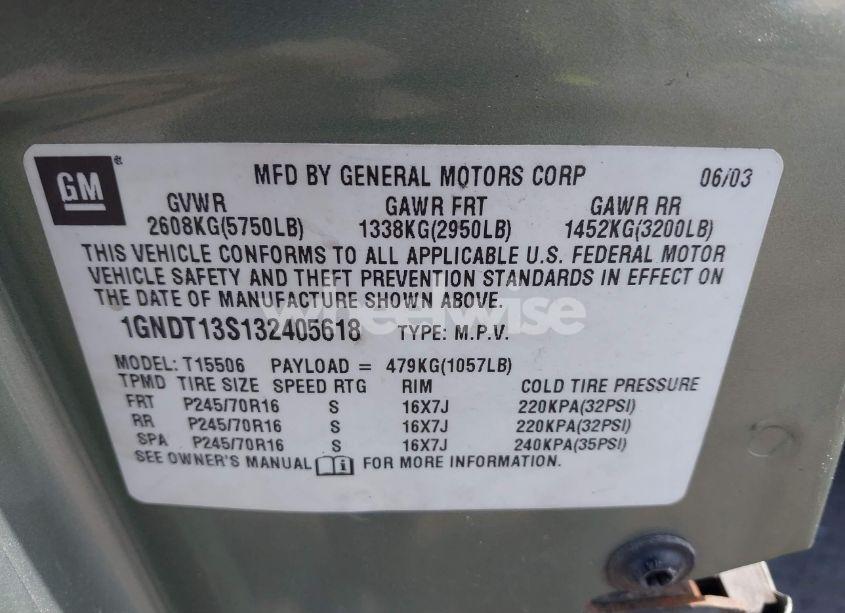 Photo 9 of 2003 Chevrolet Trailblazer LT (VIN 1GNDT13S132405618)