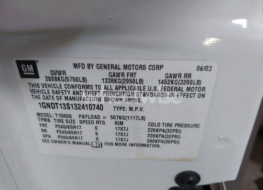 Photo 9 of 2003 Chevrolet Trailblazer LT (VIN 1GNDT13S132410740)