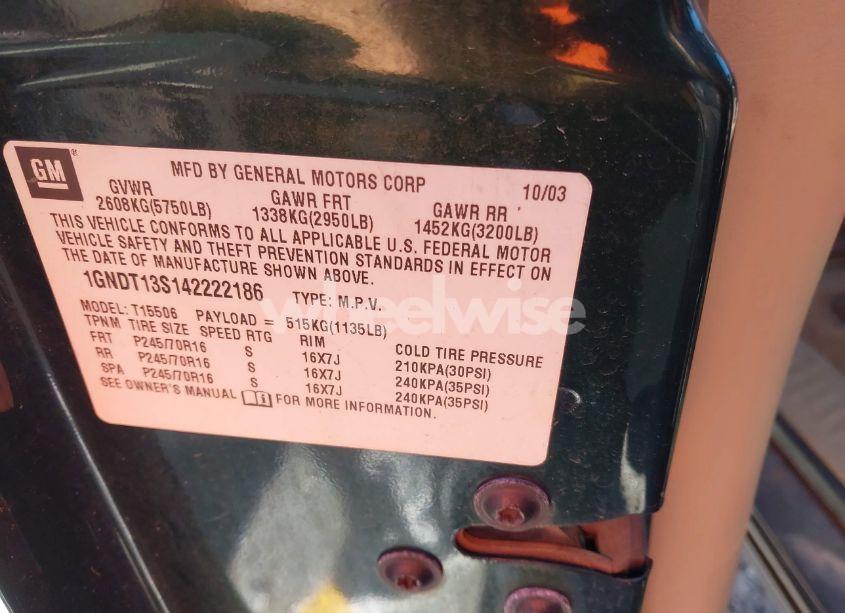 Photo 9 of 2004 Chevrolet Trailblazer LS (VIN 1GNDT13S142222186)