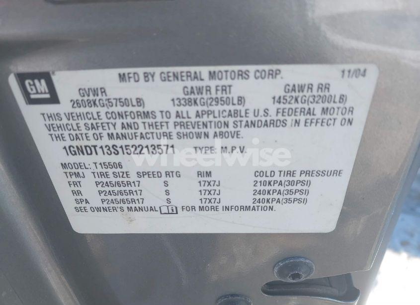 Photo 9 of 2005 Chevrolet Trailblazer LT (VIN 1GNDT13S152213571)