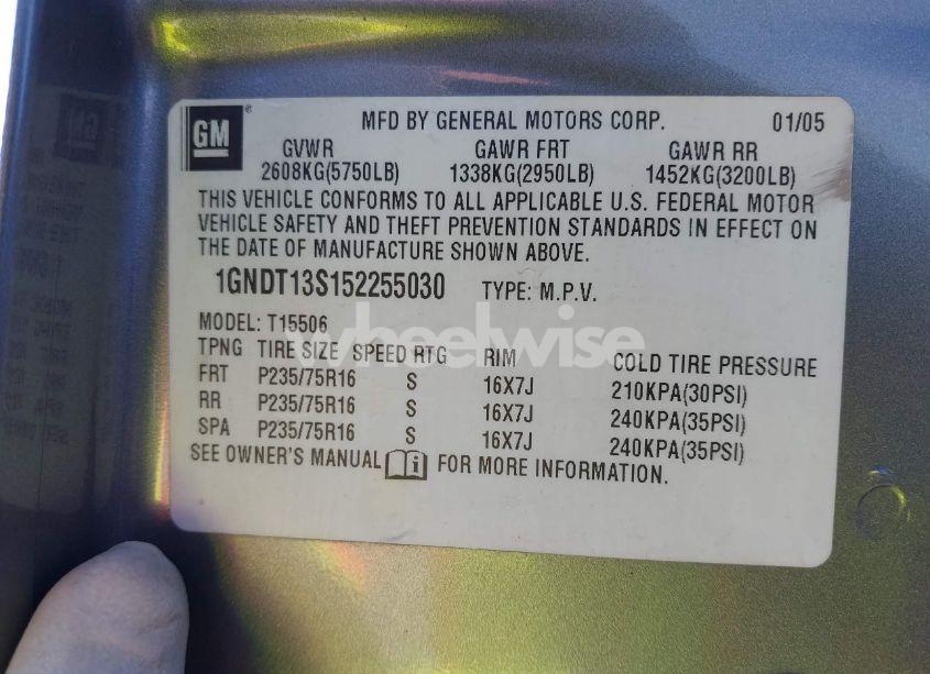 Photo 9 of 2005 Chevrolet Trailblazer LS (VIN 1GNDT13S152255030)