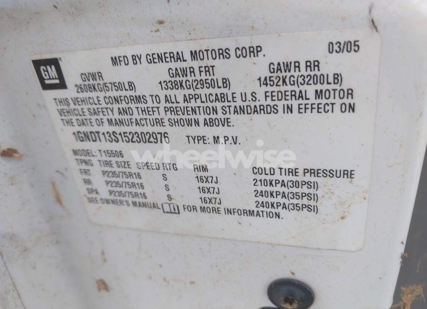 Photo 9 of 2005 Chevrolet Trailblazer LS (VIN 1GNDT13S152302976)