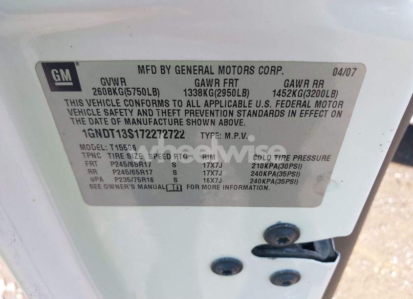 Photo 9 of 2007 Chevrolet Trailblazer LT (VIN 1GNDT13S172272722)