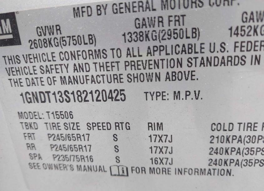 Photo 9 of 2008 Chevrolet Trailblazer LT (VIN 1GNDT13S182120425)