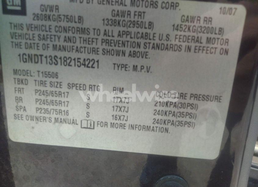 Photo 9 of 2008 Chevrolet Trailblazer FLEET (VIN 1GNDT13S182154221)