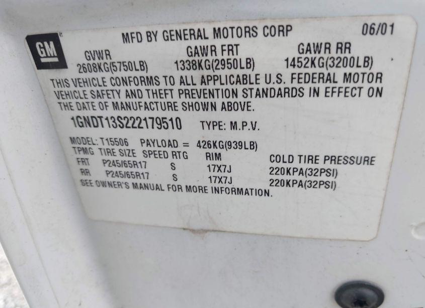 Photo 9 of 2002 Chevrolet Trailblazer LTZ (VIN 1GNDT13S222179510)