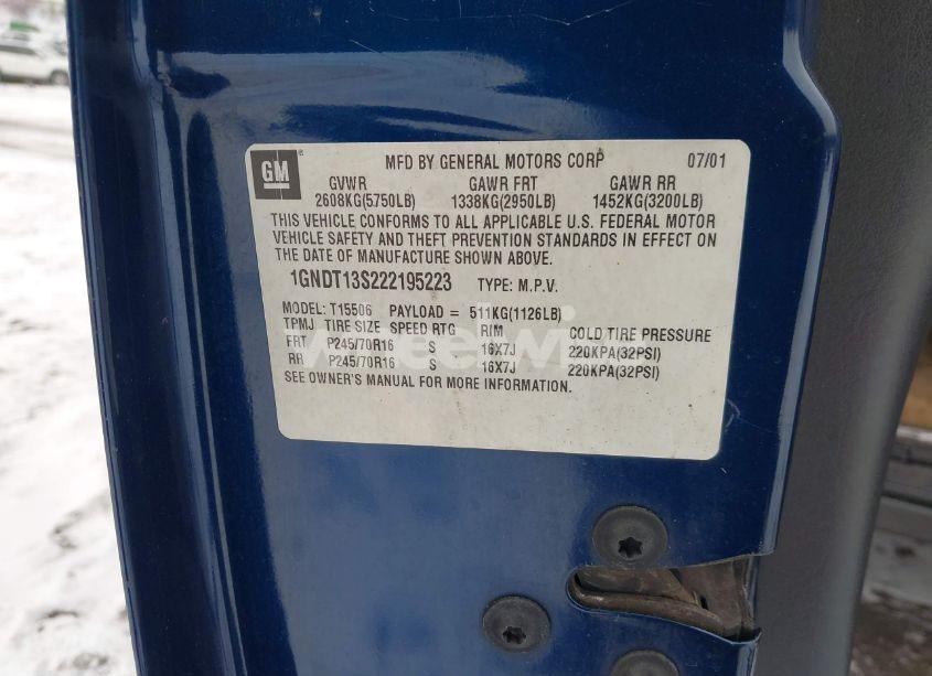 Photo 9 of 2002 Chevrolet Trailblazer LS (VIN 1GNDT13S222195223)