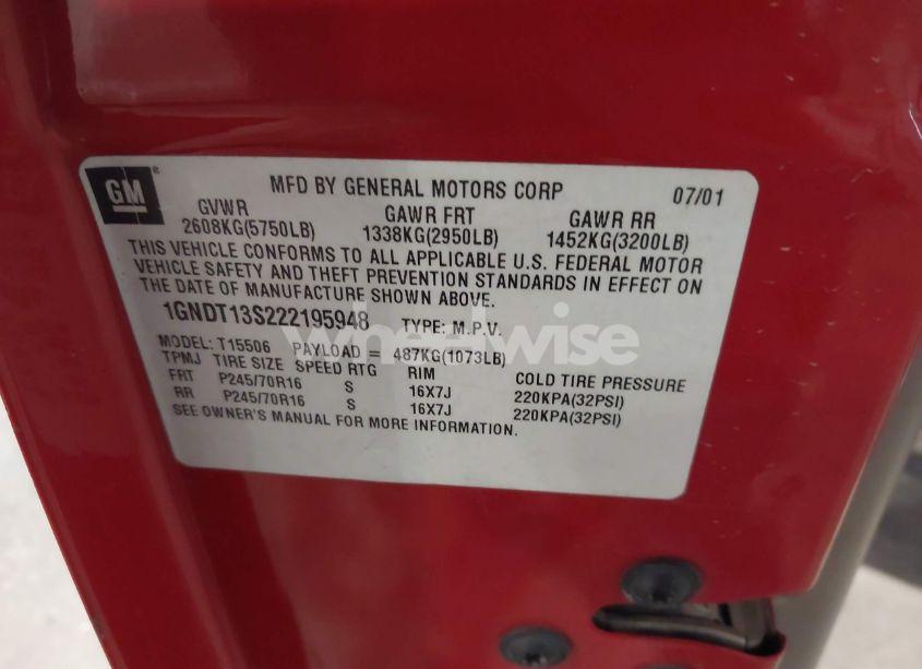 Photo 9 of 2002 Chevrolet Trailblazer LT (VIN 1GNDT13S222195948)