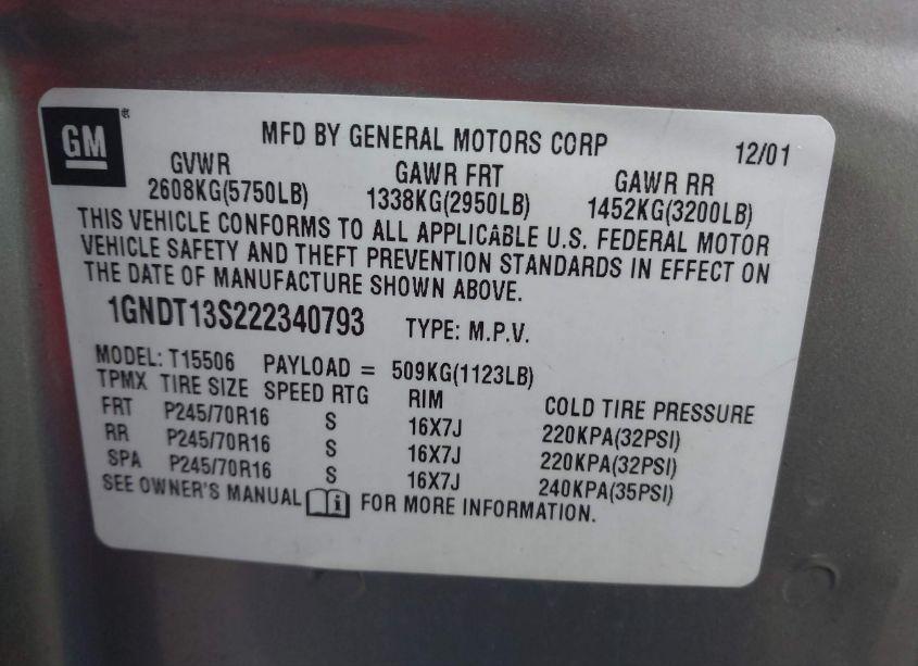 Photo 9 of 2002 Chevrolet Trailblazer LS (VIN 1GNDT13S222340793)