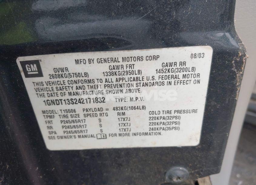 Photo 9 of 2004 Chevrolet Trailblazer LT (VIN 1GNDT13S242171832)