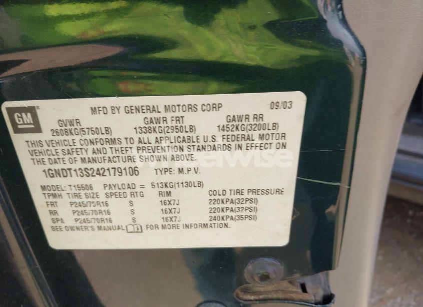 Photo 9 of 2004 Chevrolet Trailblazer LS (VIN 1GNDT13S242179106)