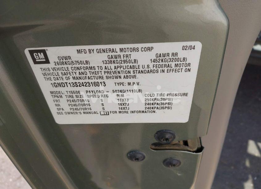 Photo 9 of 2004 Chevrolet Trailblazer LS (VIN 1GNDT13S242316013)