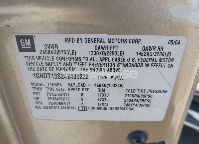 Photo 9 of 2004 Chevrolet Trailblazer LT (VIN 1GNDT13S242408223)