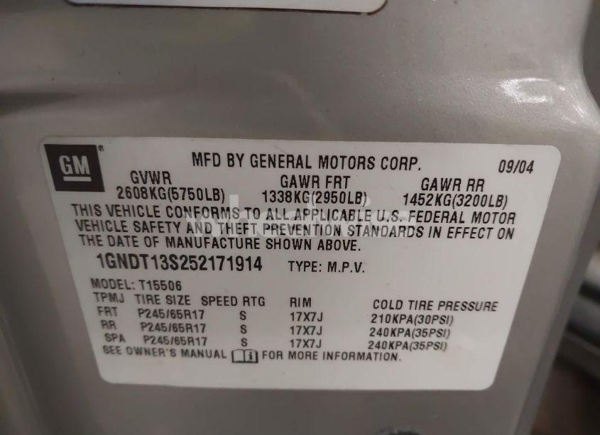 Photo 9 of 2005 Chevrolet Trailblazer LS (VIN 1GNDT13S252171914)