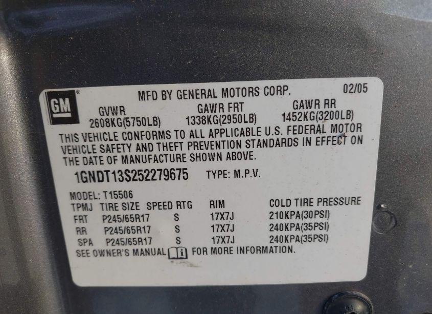 Photo 9 of 2005 Chevrolet Trailblazer LT (VIN 1GNDT13S252279675)