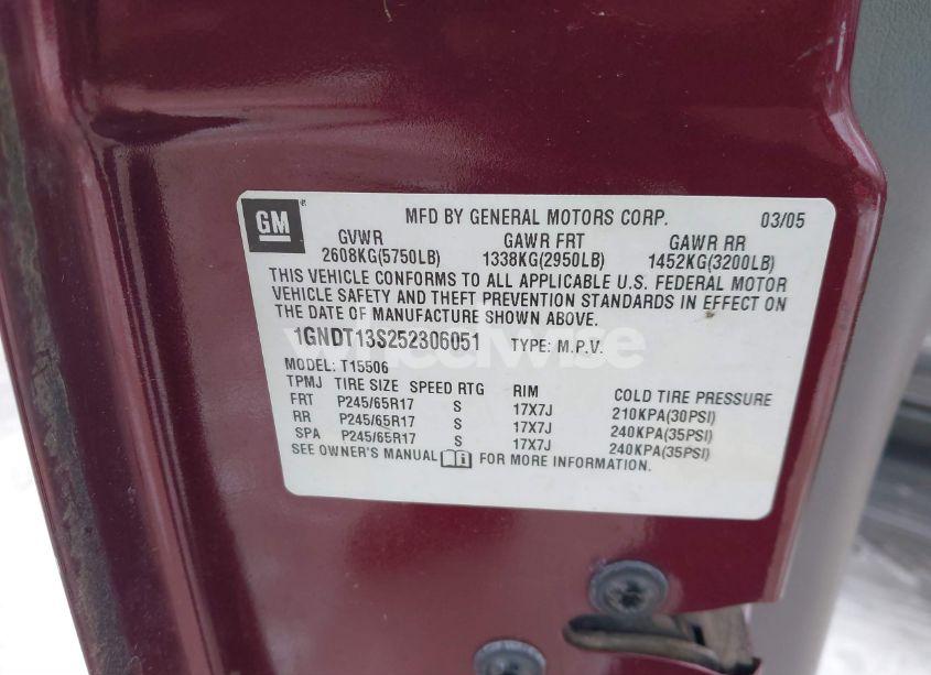 Photo 9 of 2005 Chevrolet Trailblazer LT (VIN 1GNDT13S252306051)