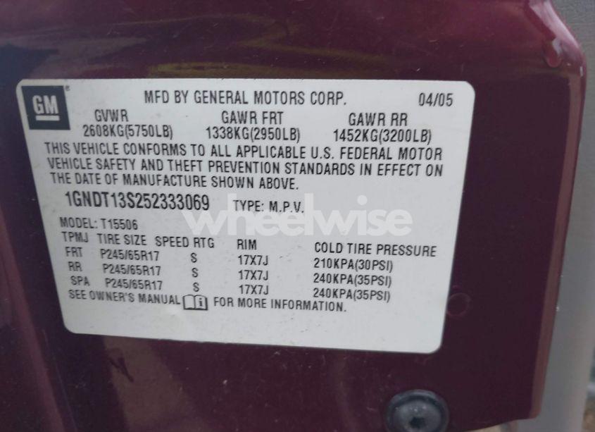 Photo 9 of 2005 Chevrolet Trailblazer LS (VIN 1GNDT13S252333069)