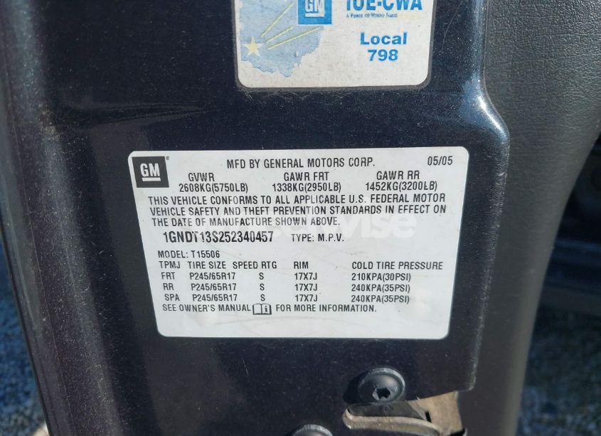 Photo 9 of 2005 Chevrolet Trailblazer LT (VIN 1GNDT13S252340457)