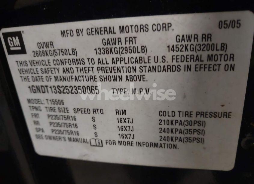 Photo 9 of 2005 Chevrolet Trailblazer LS (VIN 1GNDT13S252350065)