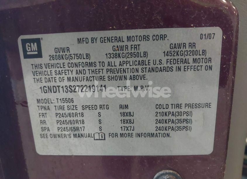 Photo 9 of 2007 Chevrolet Trailblazer LT (VIN 1GNDT13S272219141)