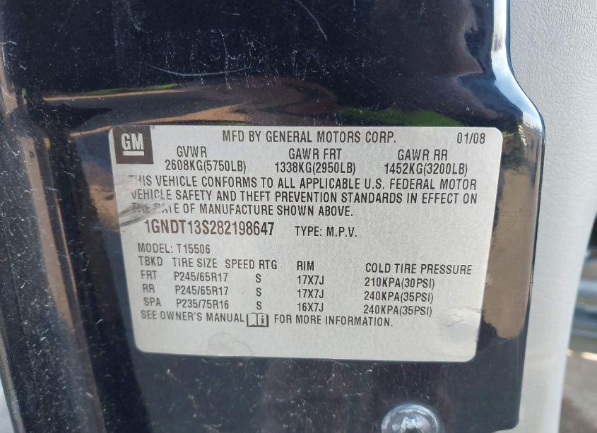 Photo 9 of 2008 Chevrolet Trailblazer FLEET (VIN 1GNDT13S282198647)