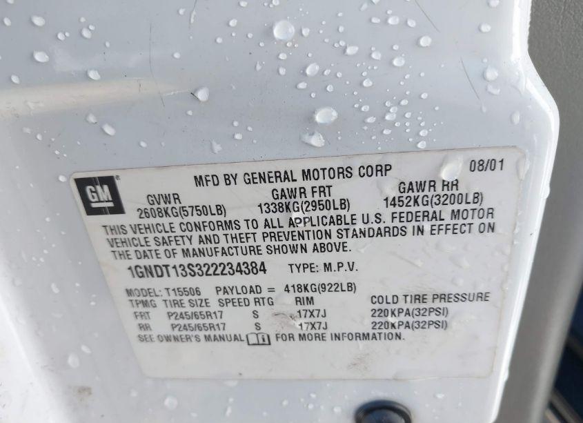 Photo 9 of 2002 Chevrolet Trailblazer LTZ (VIN 1GNDT13S322234384)