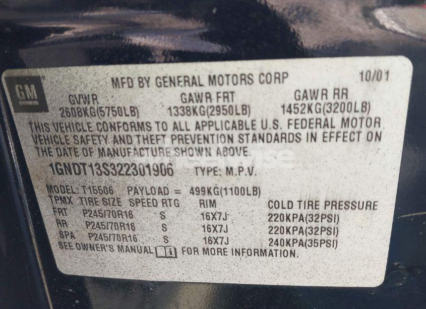 Photo 9 of 2002 Chevrolet Trailblazer LT (VIN 1GNDT13S322301906)