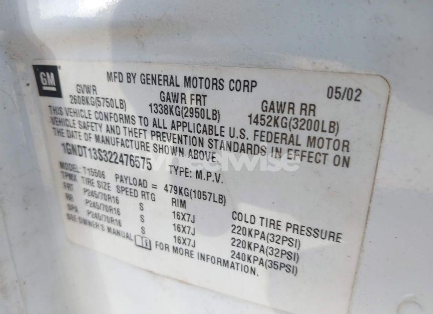 Photo 9 of 2002 Chevrolet Trailblazer LT (VIN 1GNDT13S322476575)