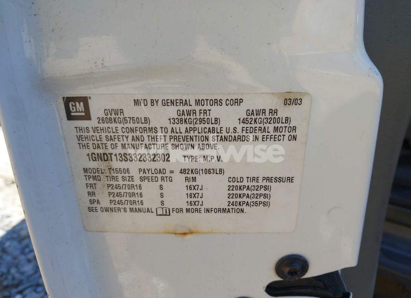 Photo 9 of 2003 Chevrolet Trailblazer LT (VIN 1GNDT13S332332302)