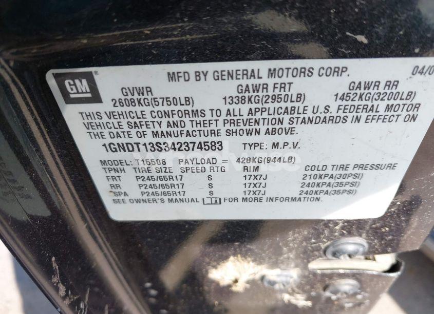 Photo 9 of 2004 Chevrolet Trailblazer LT (VIN 1GNDT13S342374583)