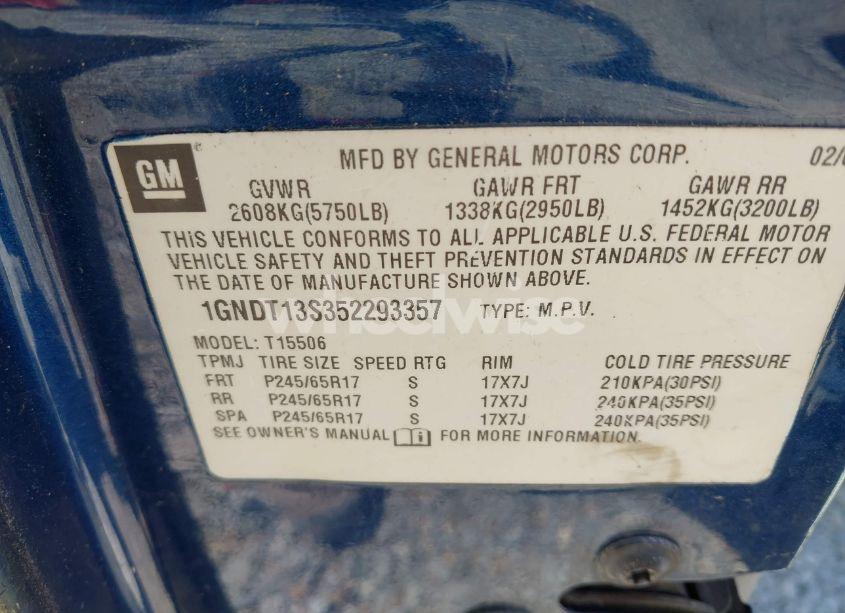 Photo 9 of 2005 Chevrolet Trailblazer LT (VIN 1GNDT13S352293357)