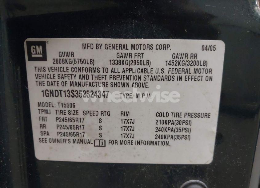 Photo 9 of 2005 Chevrolet Trailblazer LS (VIN 1GNDT13S352324347)