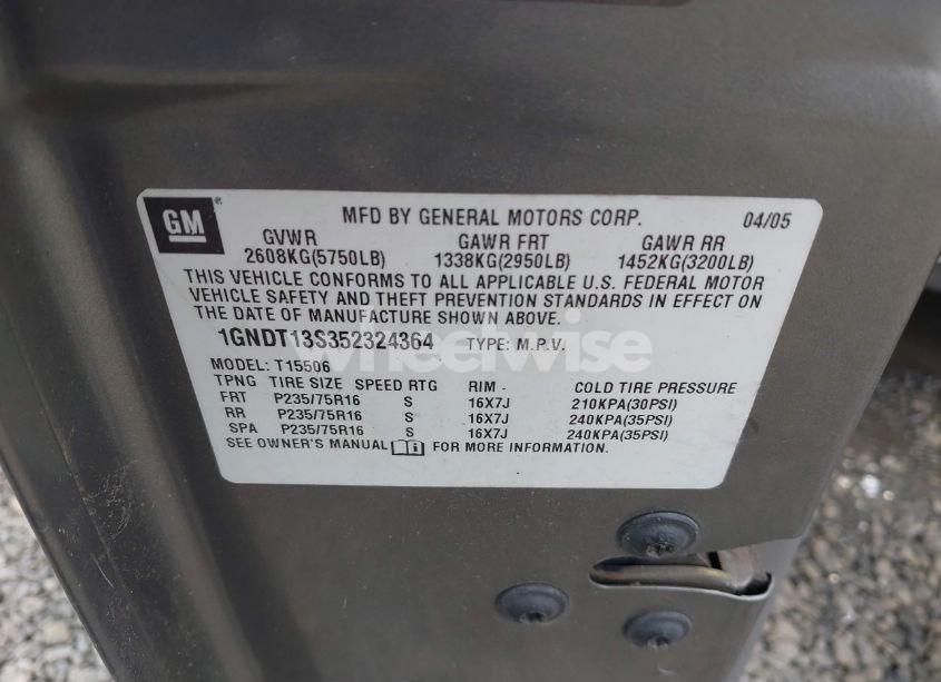 Photo 9 of 2005 Chevrolet Trailblazer LS (VIN 1GNDT13S352324364)