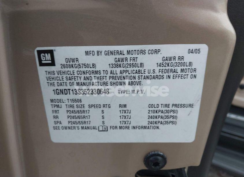 Photo 9 of 2005 Chevrolet Trailblazer LT (VIN 1GNDT13S352330648)