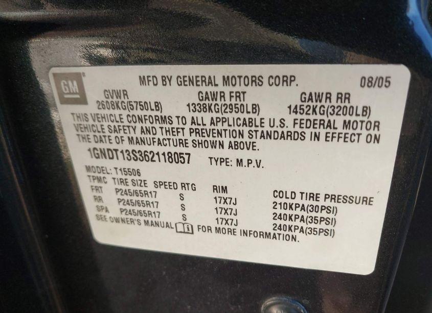 Photo 9 of 2006 Chevrolet Trailblazer LT (VIN 1GNDT13S362118057)