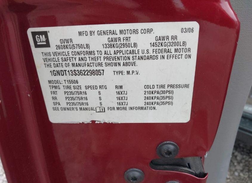 Photo 9 of 2006 Chevrolet Trailblazer LS (VIN 1GNDT13S362298057)