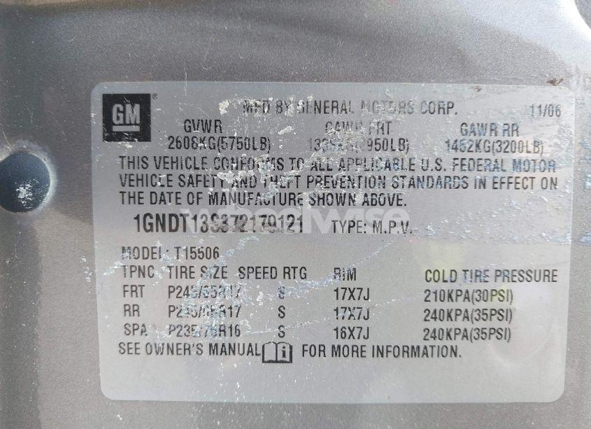 Photo 9 of 2007 Chevrolet Trailblazer LS (VIN 1GNDT13S372179121)