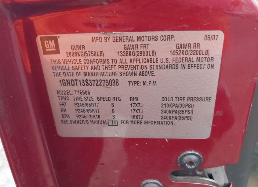 Photo 9 of 2007 Chevrolet Trailblazer LT (VIN 1GNDT13S372275038)