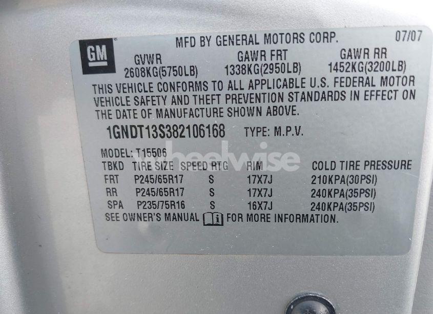 Photo 9 of 2008 Chevrolet Trailblazer FLEET (VIN 1GNDT13S382106168)