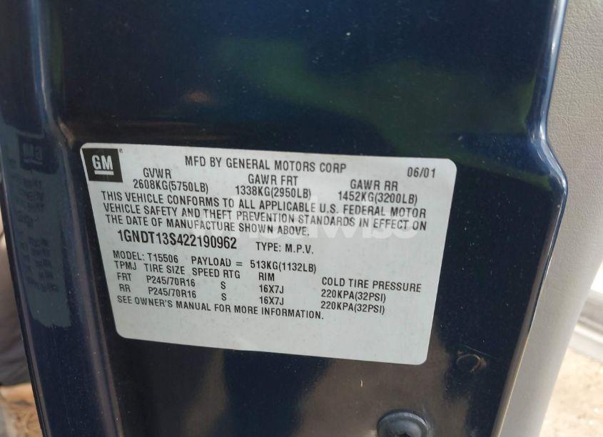 Photo 9 of 2002 Chevrolet Trailblazer LS (VIN 1GNDT13S422190962)