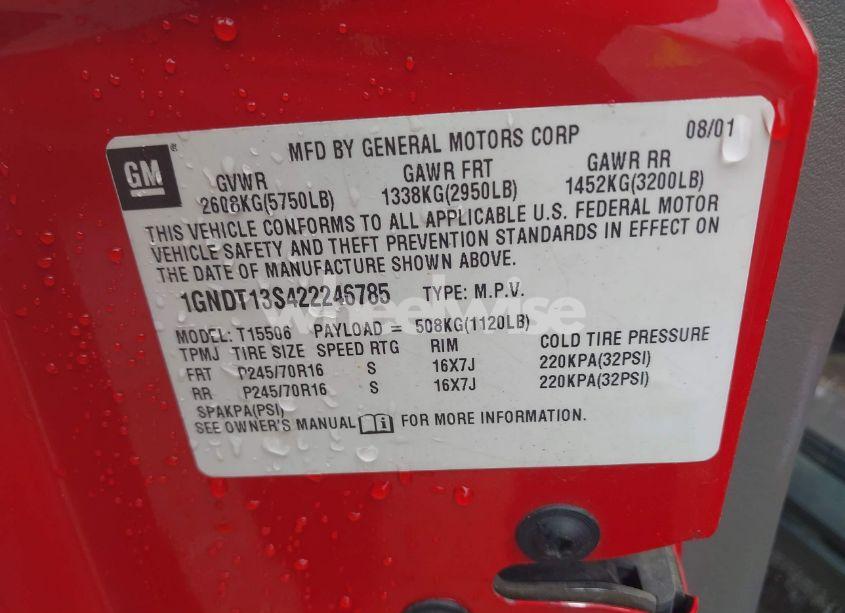 Photo 9 of 2002 Chevrolet Trailblazer LT (VIN 1GNDT13S422246785)