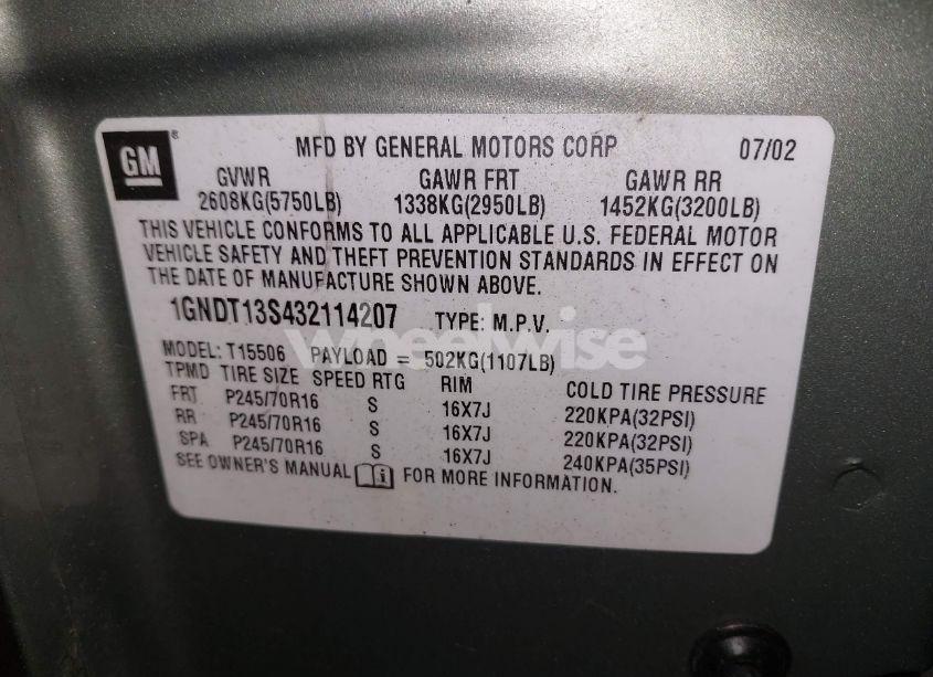 Photo 9 of 2003 Chevrolet Trailblazer LS (VIN 1GNDT13S432114207)