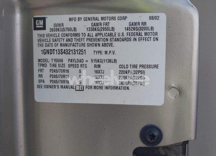 Photo 9 of 2003 Chevrolet Trailblazer LS (VIN 1GNDT13S432131251)